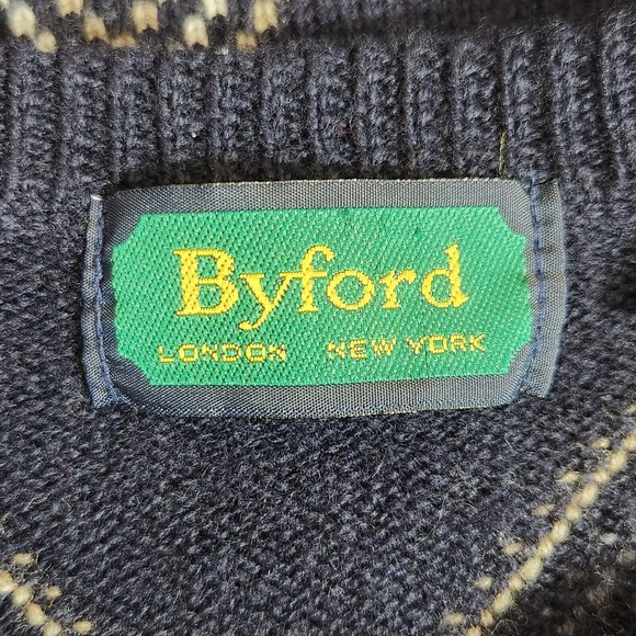 Byford London Mens Pullover Sweater Size XL Cashmere Wool Blend Blue Long Sleeve - Picture 3 of 7